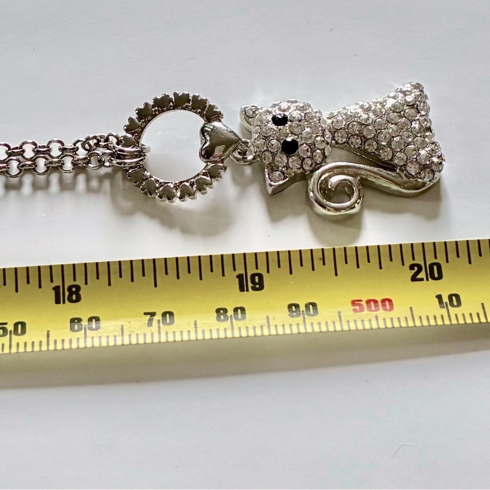 😺 Genuine Crystal Silver Tone Kitty Cat Pendant Necklace by Cookie Lee - Picture 7 of 11